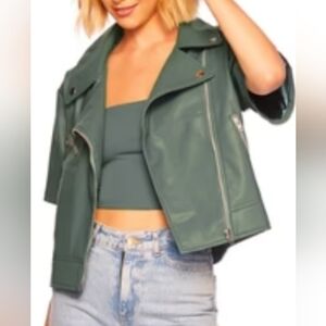 Susana Monaco Cropped Faux Leather Moto Jacket with Short Sleeves New With Tags